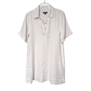 J. Crew White Linen Bungalow Popover V Neck Shirt Dress With Pockets Small Nwt